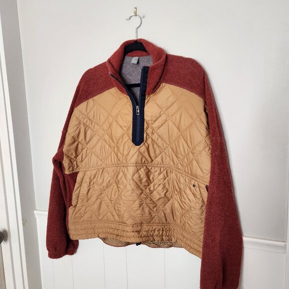 PRANA Red Yellow Glen Ivy Quilted Wool Blend Pullover Jacket - Picture 1 of 8